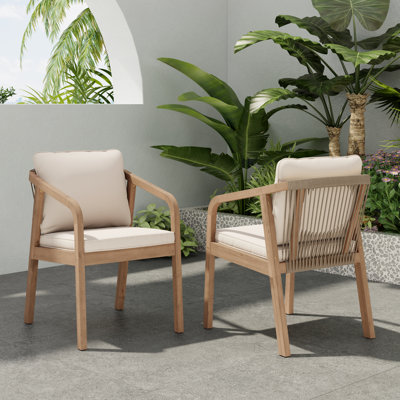 Emeli Patio Acacia Wood Dining Chairs With Rope Back & Cushions by George Oliver