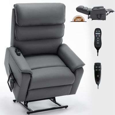 Cat-Proof Leather Dual Motor Infinite Position Up To 350 LBS Power Lift Recliner Chair With Power-Remote, Heat Massage And Heavy Duty Motion Mechanism