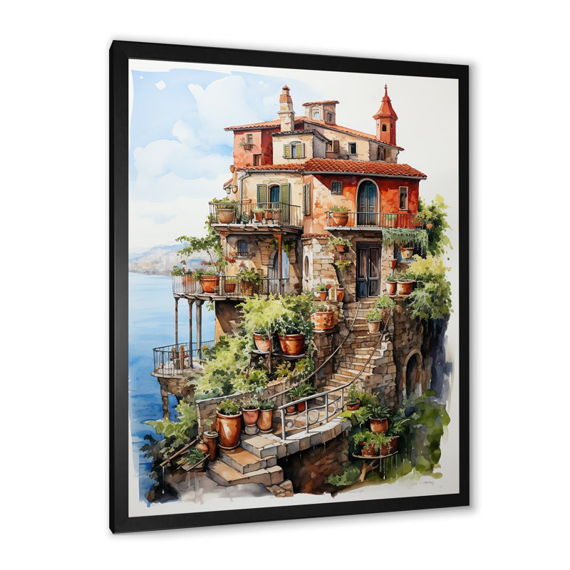 «Italian Village Charm I», art mural Italie, Cadre simple noir, H 20 po x l 12 po x P 1 po
