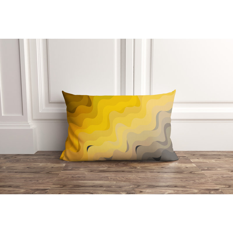 Housse et insert de coussin d'extérieur carré Brigitta, Moutarde / gris, 14 po x 20 po, Rectangle