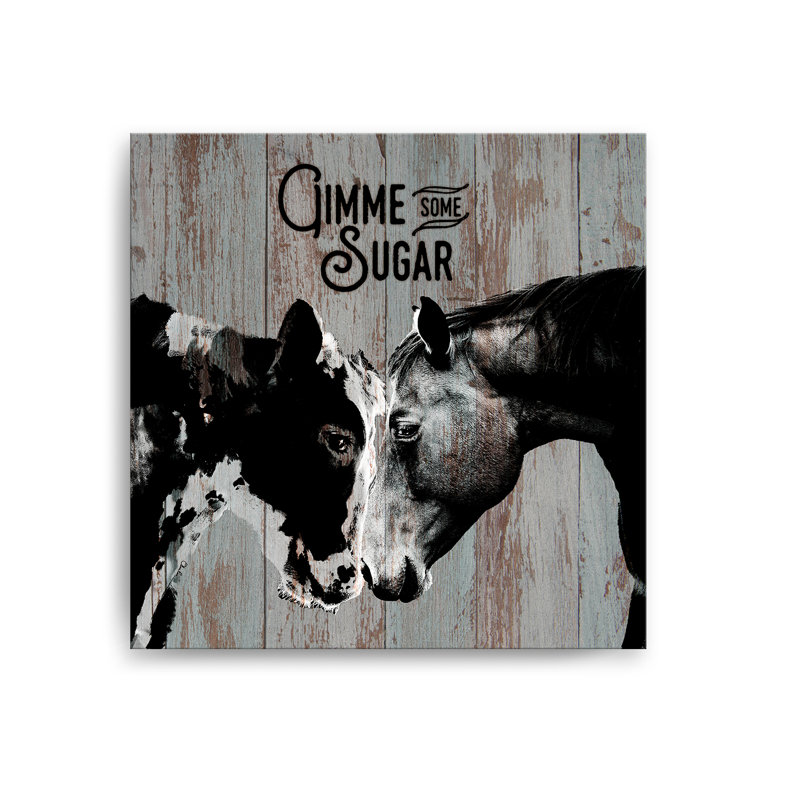 «Sweet Cow and Horse» par Olivia Rose - reproduction d'art sur toile tendue, H 30 po x l 30 po x 1,5 po