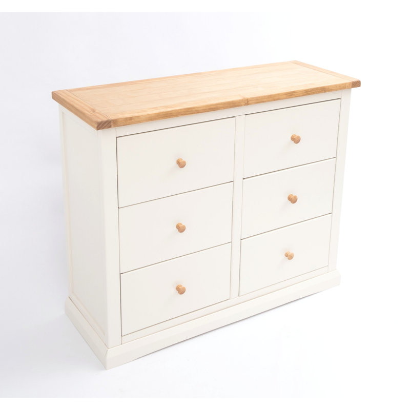 6 Drawer 110cm W Double Dresser, Off White