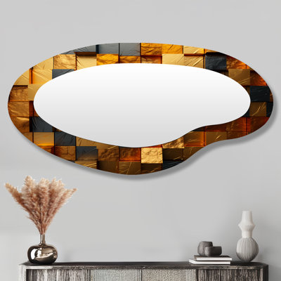 Grunge Gold Cubes Abstract Geometric IV - Miroir mural géométrique moderne abstrait