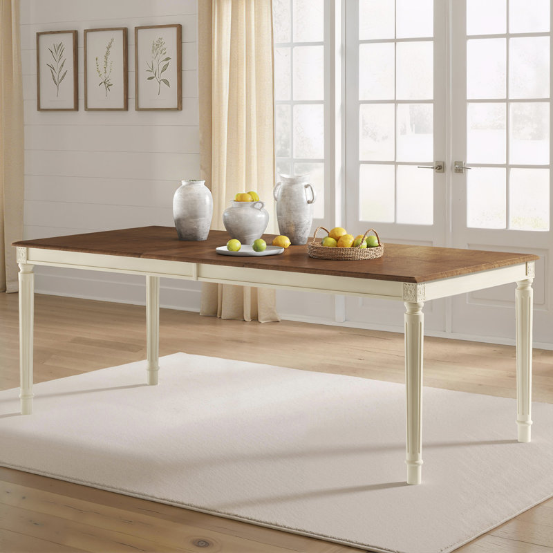 Table de salle à manger rectangulaire en bois massif Deral Farmhouse, brun / blanc, Brown/White