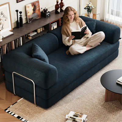 Lit modulaire à compression sans os 78,8 po, futon de sol convertible avec dossier et accoudoirs en velours côtelé, velours côtelé facile à installer pour le salon, sans tracas d'assemblage