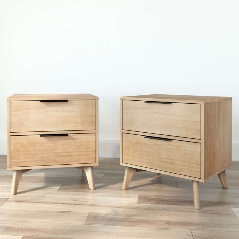 Haven 2 Drawer Nightstand with Handle, Blonde, Set of 2