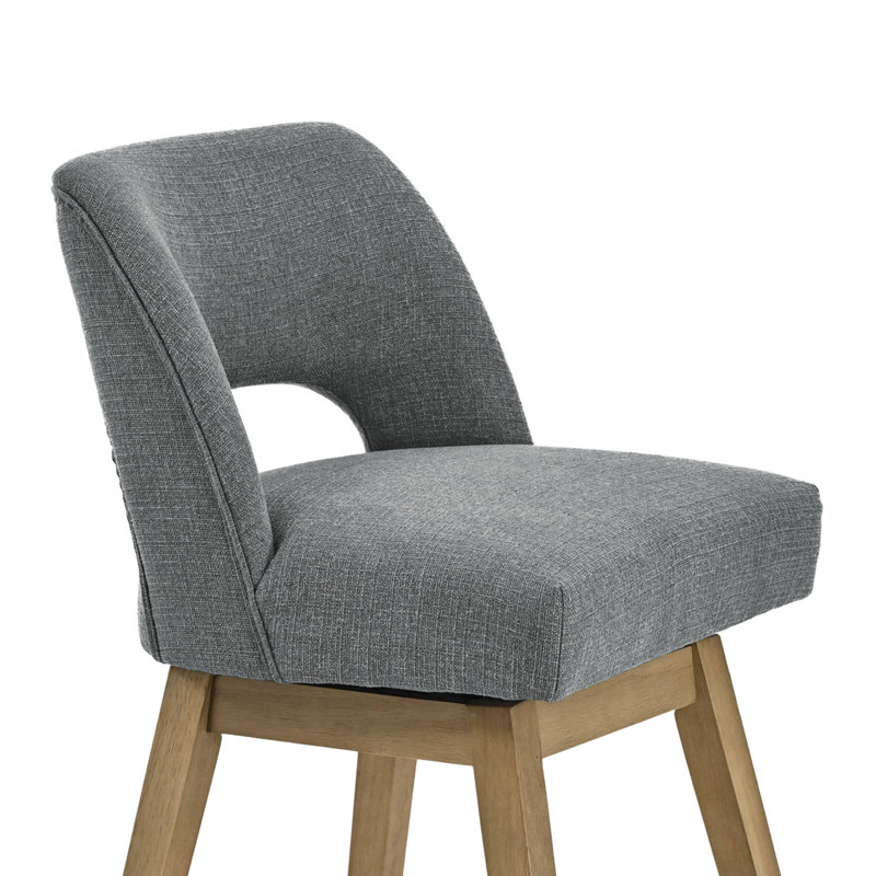 Bisto  360° Swivel Bar Stools with Solid Wood Frame, Polyester Gray, Light Oak Finish