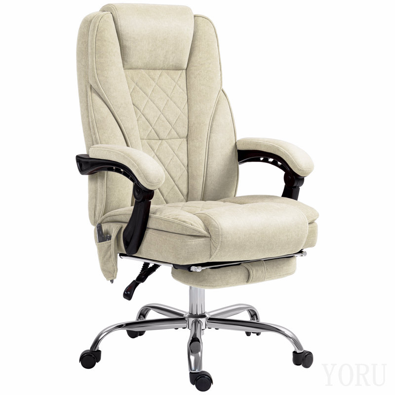 Massage Office Chair With Foot Rest, Executive Office Chair With 6 Vibration Point And Heat, Reclining Computer Chair, Swivel Desk Chair, Adjustable Height, Beige
