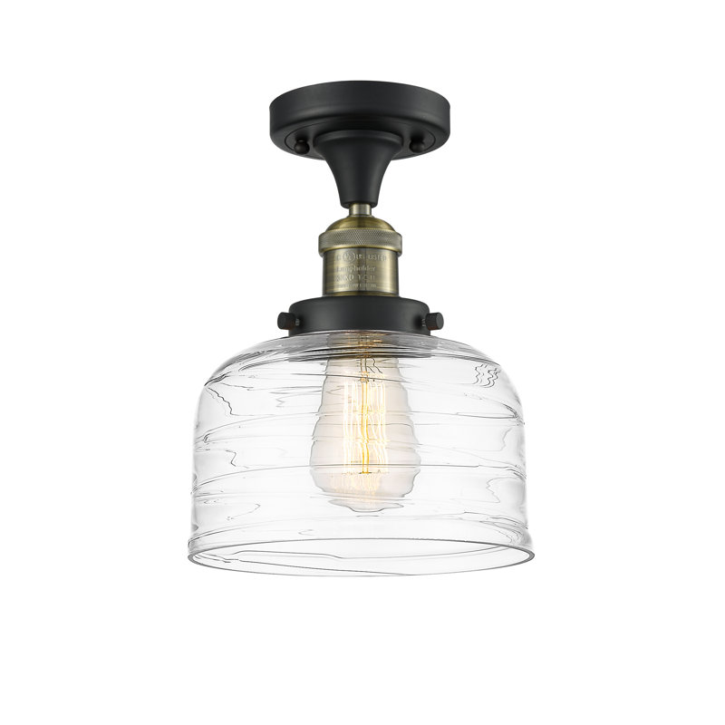 Plafonnier semi-encastré 8 po Bell, Ampoule non incluse, Laiton antique noir, Tourbillon déco transparent
