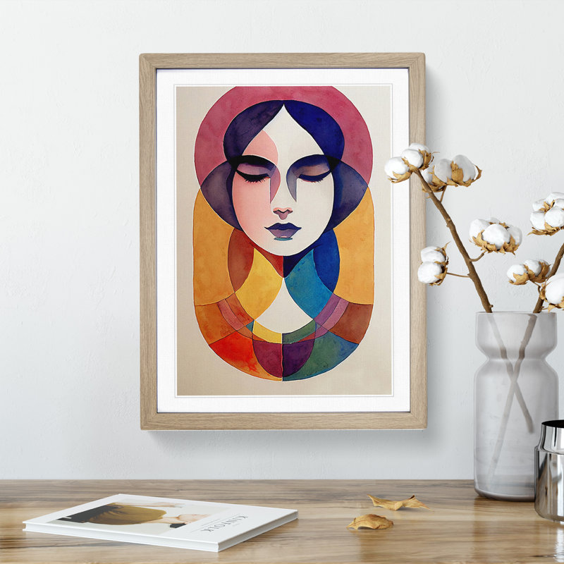Woman Abstract Watercolour No.3 - Wall Art, 34cm H x 25cm W, Oak Framed