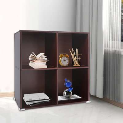 Floor Bookshelf Freestanding 4 Cube Bookcase Solid Wood Storage Organizer with Compartments for Living Room Study Bedroom