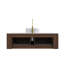 Meuble-lavabo de salle de bain 48 po Dina, meuble-lavabo rayé à bords arrondis avec 2 tiroirs, lavabo rond en céramique blanc et plateau en pierre frittée blanc de Carrare, pré-assemblé, couleur grain de bois noyer foncé