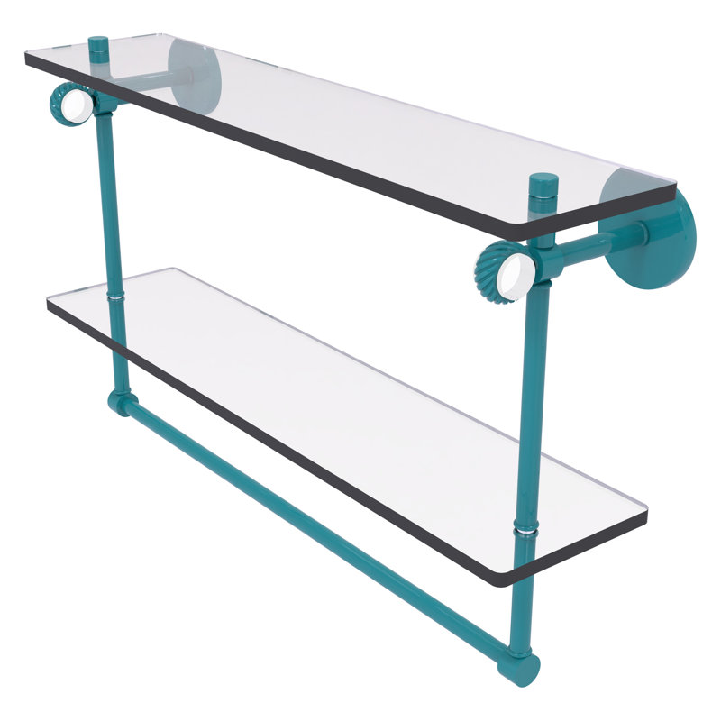 Tablette flottante 2 pièces avec barre à serviettes Clearview, H 12,8 po x l 22 po x P 5,6 po, Bleu sarcelle Glokzin