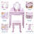 Kids Vanity Set with Mirror & Stool, Wooden Makeup Dressing Table with Drawers, Pretend Play Beauty Set-189577561
