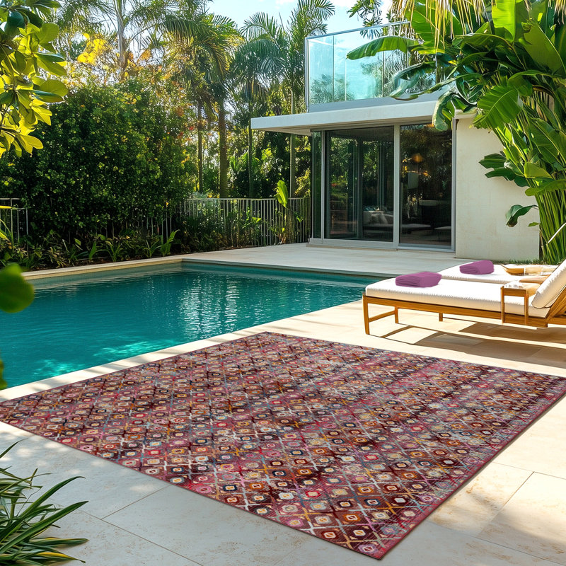 Marsetta Zari Red Multicolor Bohemian Moroccan Polypropylene Machine Woven Indoor Outdoor All Weather Area Rug