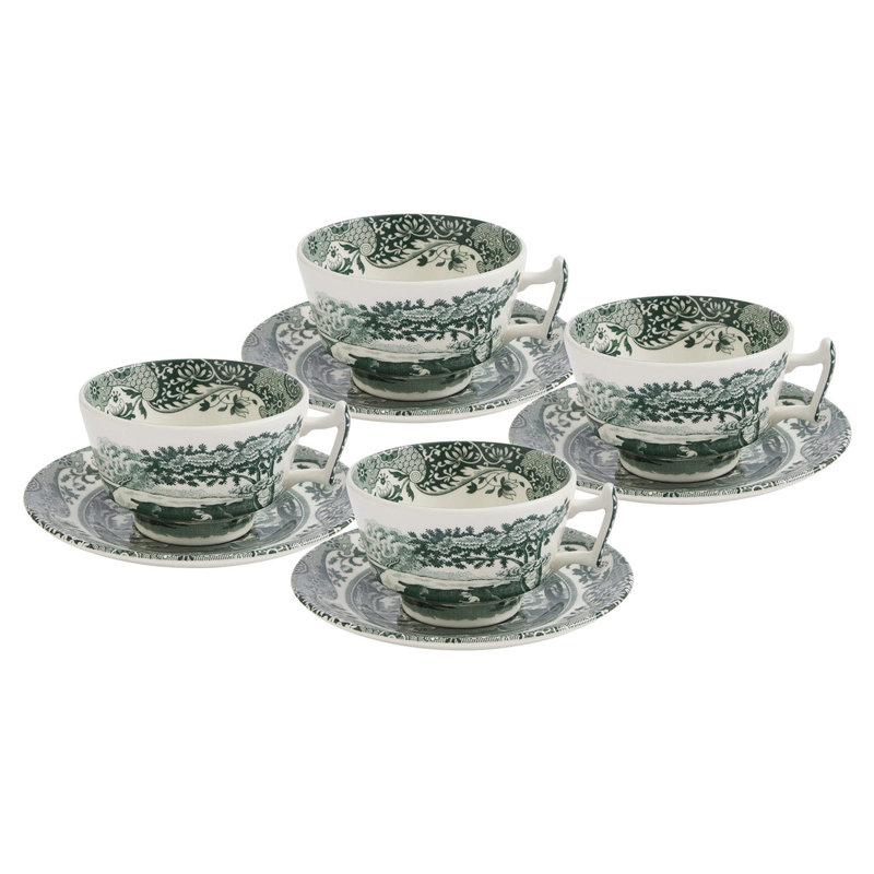 Héritage vert italien 7 oz. Tasses à thé et soucoupes, ensemble de 4