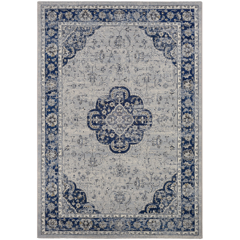 Tapis d'intérieur à motif floral indigo Ania, Rectangle 6 pi 6 po x 9 pi 6 po