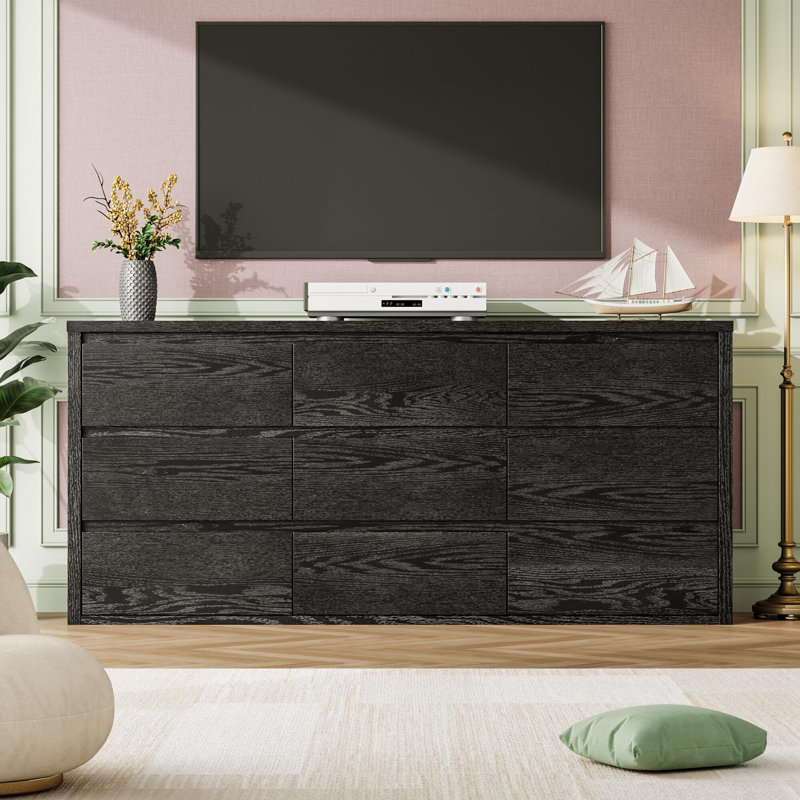 Commode 9 tiroirs pour la chambre à coucher, grande commode moderne, grande commode en bois pour le salon, Noir