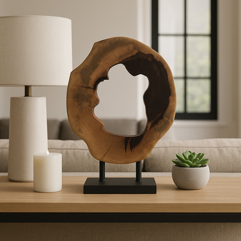 Altus Handcrafted Wooden Statuary Sculpture On Stand For Table Accent -  Decorative Object For Home Decor Or Decorations For Living Room - 19", Brown & Black