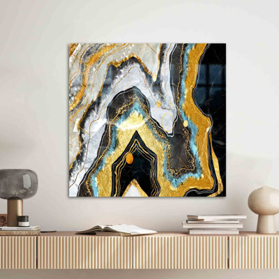 Shimmering Abstract Art Printed On Luxury Marble Tempered Glass Wall Decor