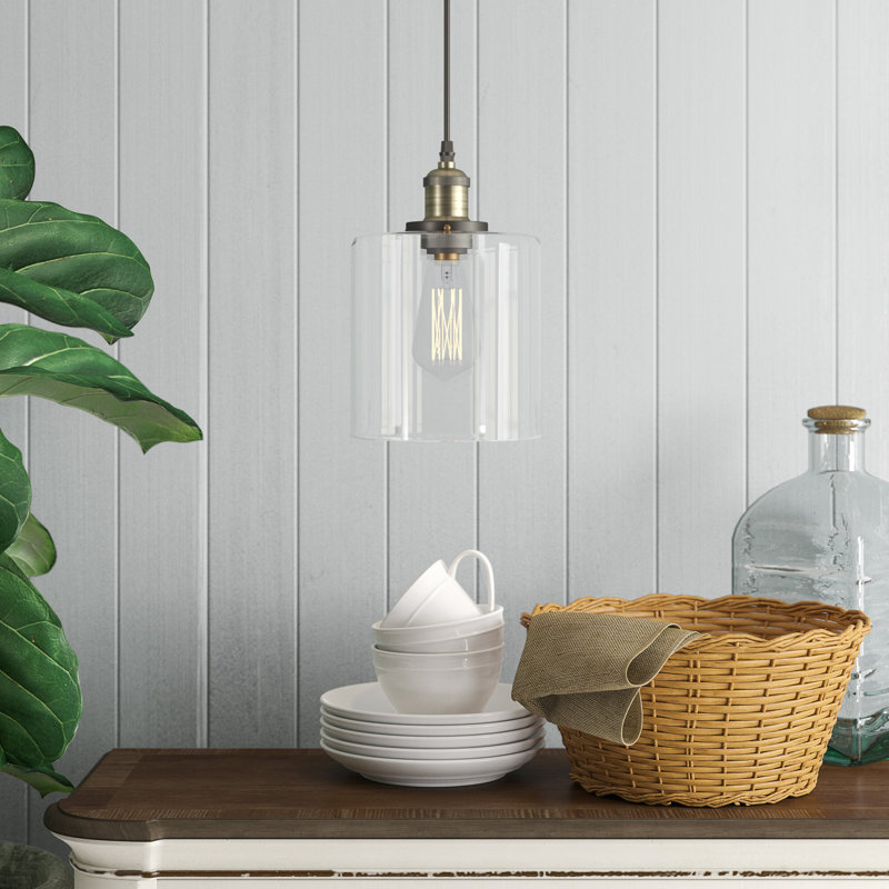 Luminaire suspendu cylindrique 1 lumière Hoddesd, Transparent