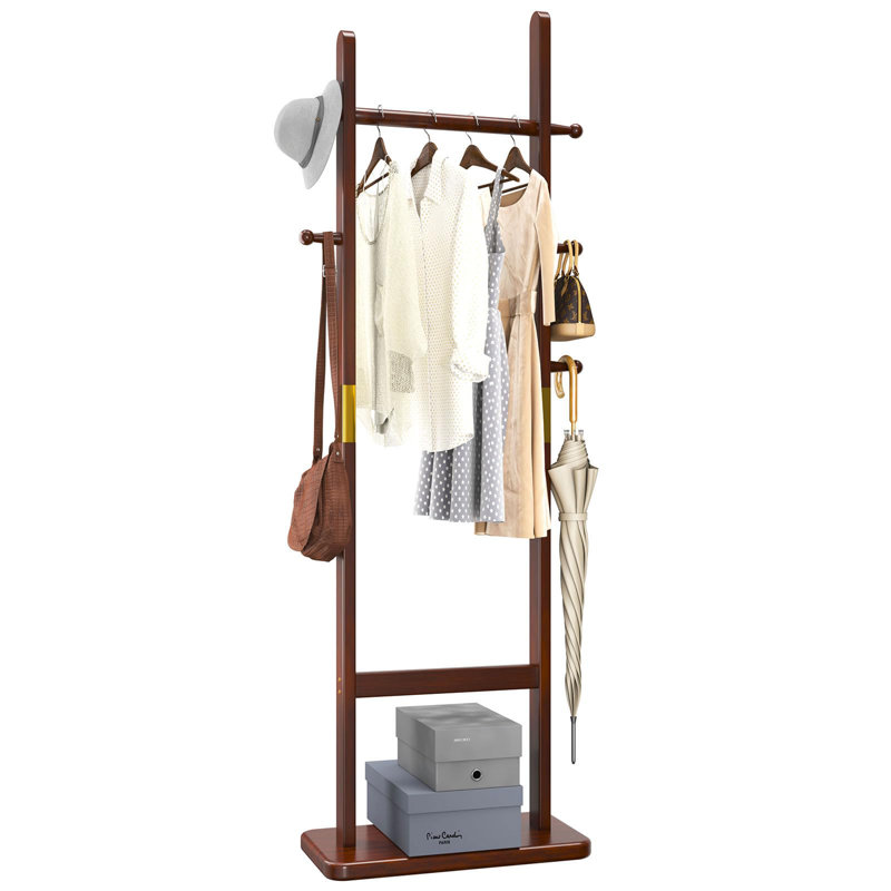 Coat Rack Tree Stand With Very Sturdy Base, Freestanding Small Clothes Rack Heavy Duty, Garment Hanging Racks For Kids And Adults, Space Saving Brown