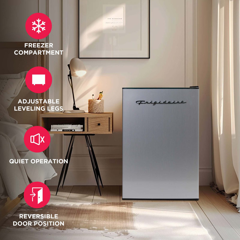 Frigidaire 2.5 Cu. Ft. Platinum Series Compact Fridge, Mini Refrigerator with Freezer Compartment, Stainless Steel