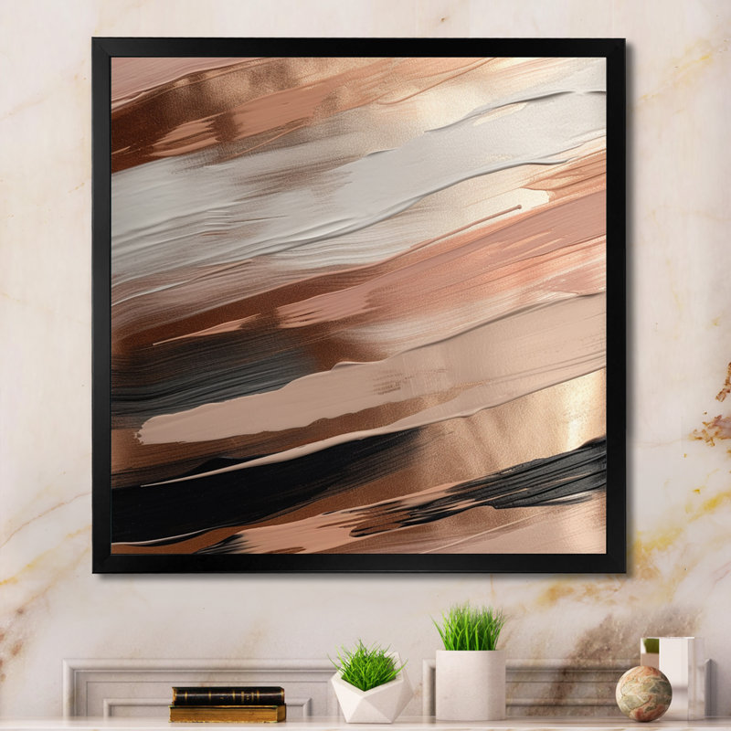 «Rosegold And Pink Forms In Contemporary II», reproduction sur toile abstraite, Cadre photo noir, L 30 po x H 30 po