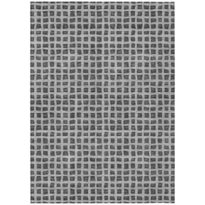 5' X 8' Graphite Gray And Silver Geometric Washable Indoor Outdoor Area Rug