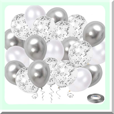 Silver and White Balloon Set for Party Decorations