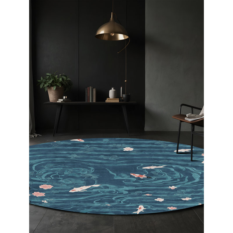 Machine Washable Gray Area Rug, Round 6'