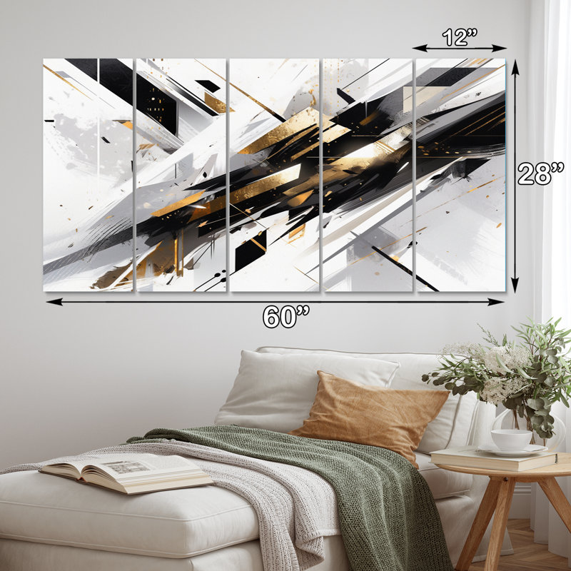 Multicolor Multifaceted Whirls - Cubism Canvas Print - 5 Equal Panels