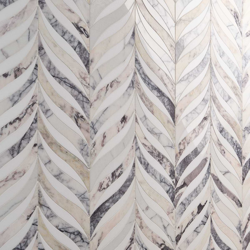 Begonia 12x15 Polished Marble Mosaic Tile, Peach Lilac Cream