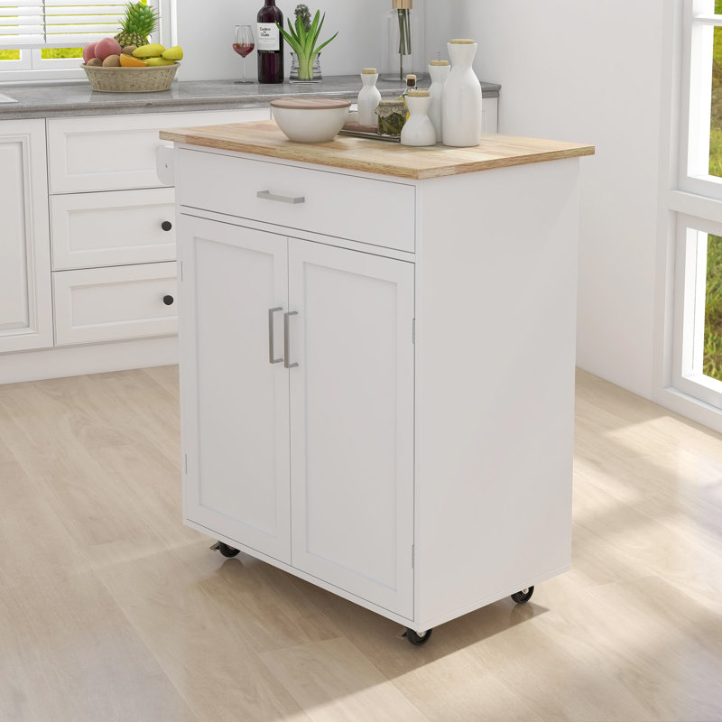 Kitchen island rolling trolley cart,Kitchen island with Adjustable Shelves and towel rack, White 2