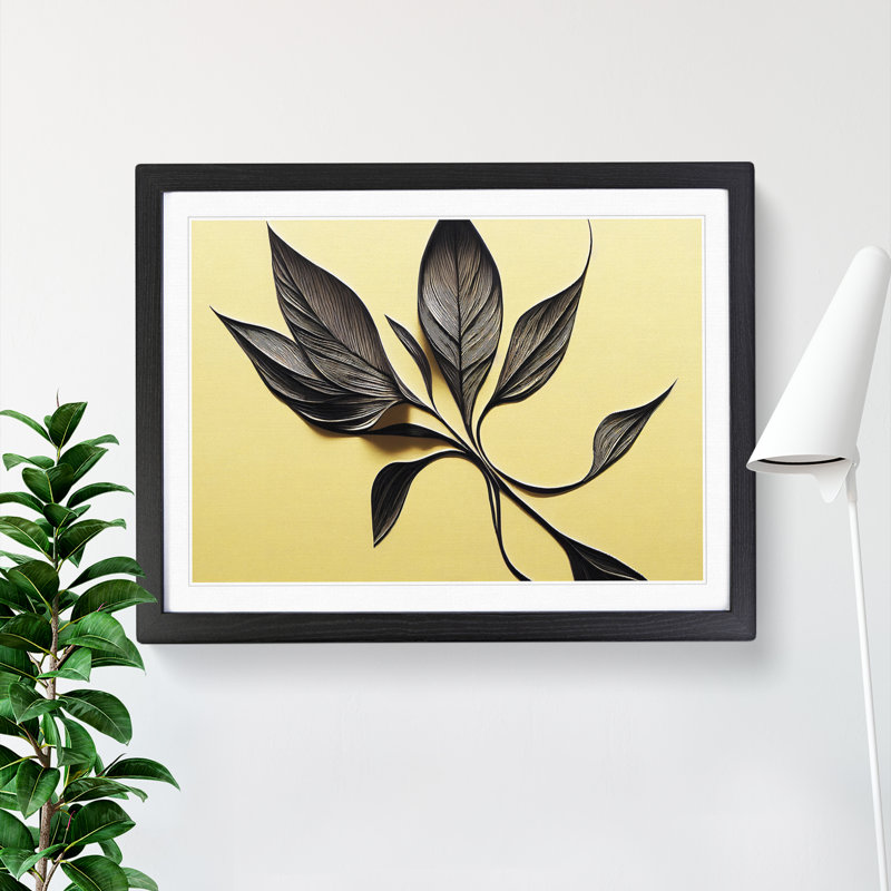 Art Deco Leaves - Single Picture Frame Print, 25cm H x 34cm W , Black