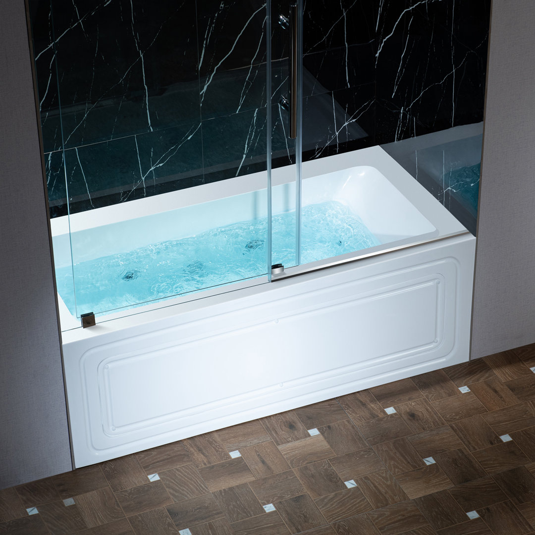 60" X 30" Alcove Acrylic Rectangular Whirlpool Heated Jetted Tub In White With Drain and Overflow WoodBridge Drain