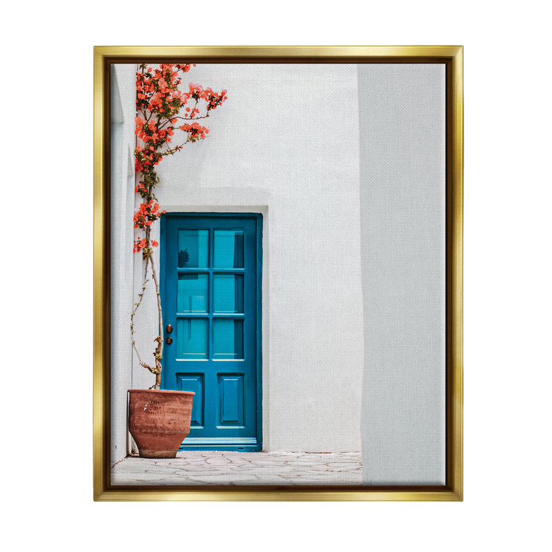 «Latitude Run® Blue Door In Grèce», art mural encadré par Erin Marie, H 21 po x l 17 po x P 1,7 po