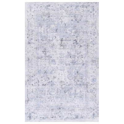 Tapis antidérapant 5 x 8 pour la chambre à coucher, la salle à manger, le couloir - lavable, sans perte de poils, pliable, doux et pour animaux de compagnie (tapis bleu et crème antidérapant, à poils courts, cuisine