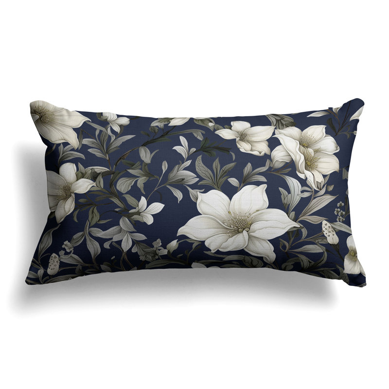 Petal Perfection  Rectangular Throw Pillow, Blue/Cream