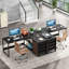 Bureau d'ordinateur en L, bureau multifonctionnel avec tablettes et tiroirs de rangement-1420331255