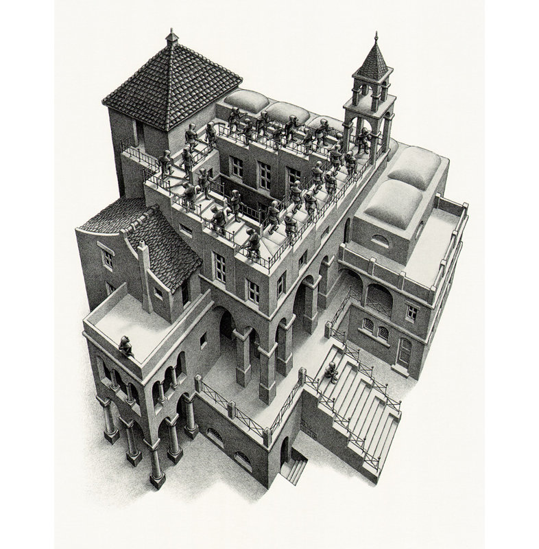 Toile tendue "Ascendant" par M.C.Escher, H 40 po x l 28 po