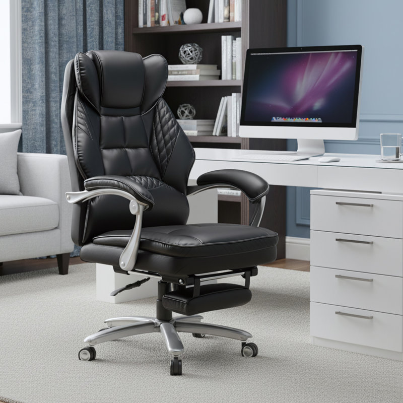 Fauteuil de bureau ergonomique surdimensionné avec chaleur et massage, hauteur réglable, repose-pieds inclinable et rétractable et massage à 4 points