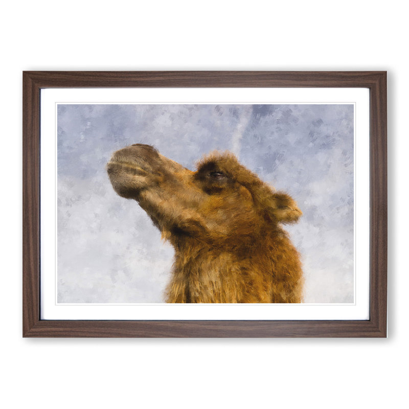 Camel - Picture Frame Painting, Walnut Framed, 27cm H x 36cm W x 2cm D