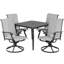 Ensemble repas 5 pièces avec trou pour parasol et chaises pivotantes en textilène-130372071-130372073