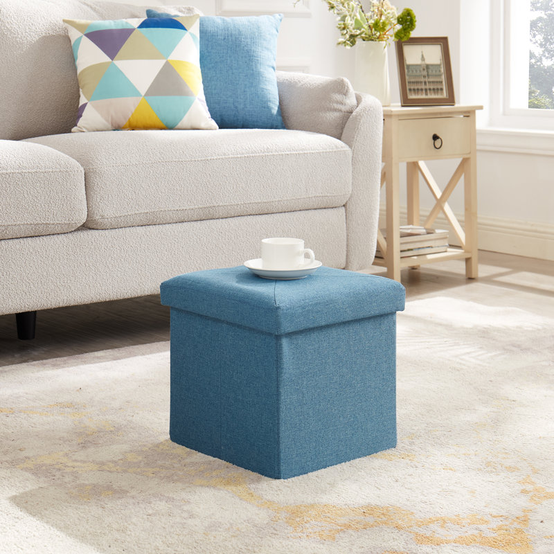 Tayah Upholstered Ottoman, Blue Polyester Blend