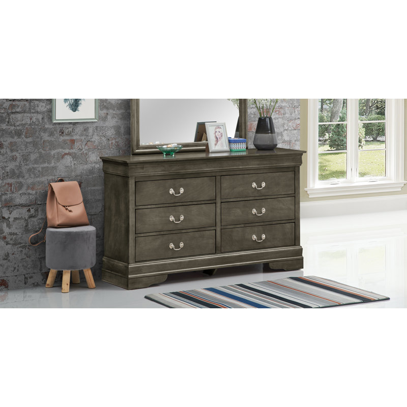  Louis Phillipe Vernon 6 Drawer Double Dresser, Gray