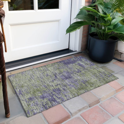 Machine Washable Indoor/Outdoor Christain ACN1360 Olive Rug