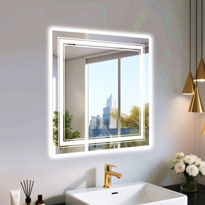 Miroir de salle de bain 36 po x 36 po à DEL sans cadre, miroir intelligent