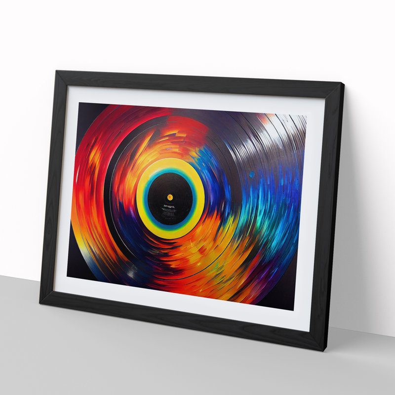 Golden Vinyl Record Vol.4 Abstract - Single Picture Frame Print, Black Framed, 46cm H x 64cm W x 2cm D