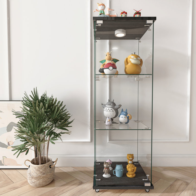 Vitrine en verre avec lumières DEL, armoire antique à assemblage rapide, bibliothèque en verre trempé, Noir